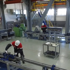 Stator lamination section of the permanent magnet motor production workshop.