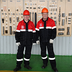 Company veterans Vladimir Korolev and Vladimir Antonov at the Pokachi Service Center.