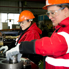 Anastasia Ivanova working on thrust bearing lapping.